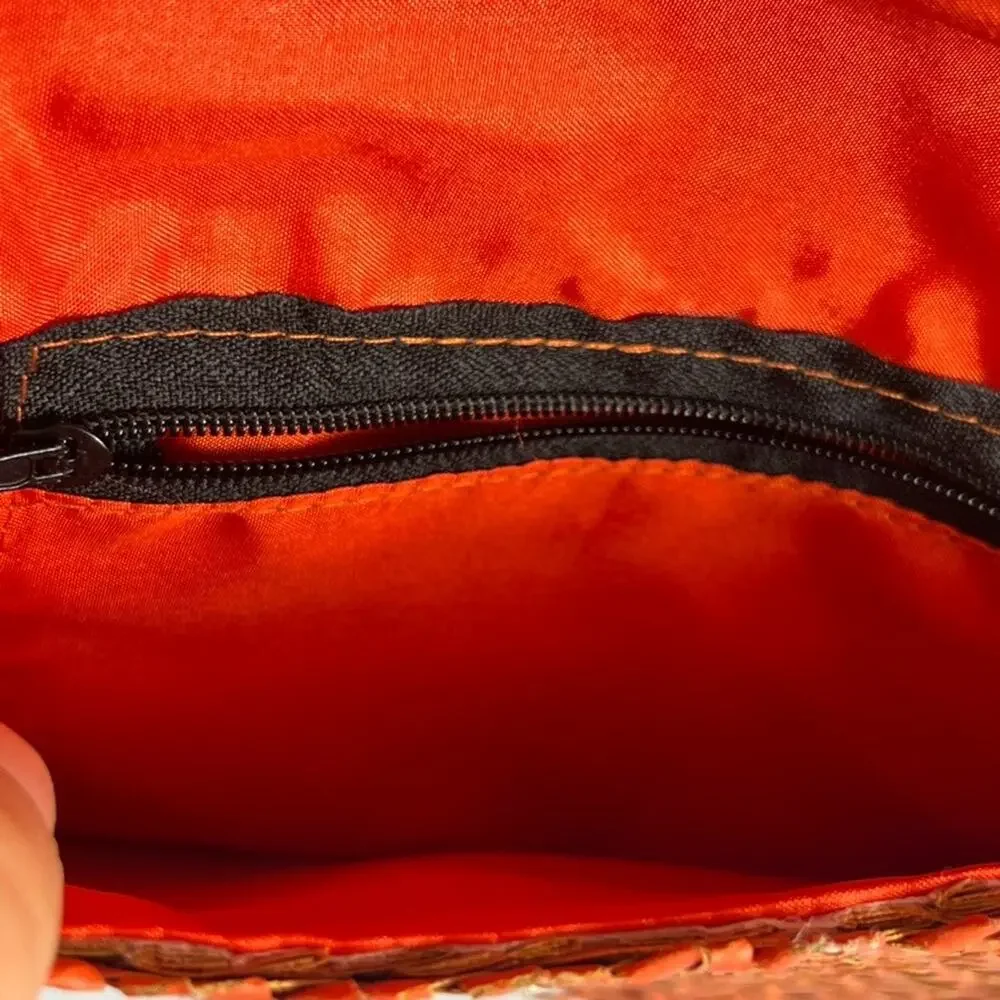 Artisan Handmade Palm Leaf Evening Clutch Woven Orange